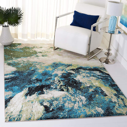 SAFAVIEH Glacier Collection 5'3" x 7'6" Navy / Green GLA123M Modern Abstract Non-Shedding Living Room Bedroom Dining Home Office Area Rug
