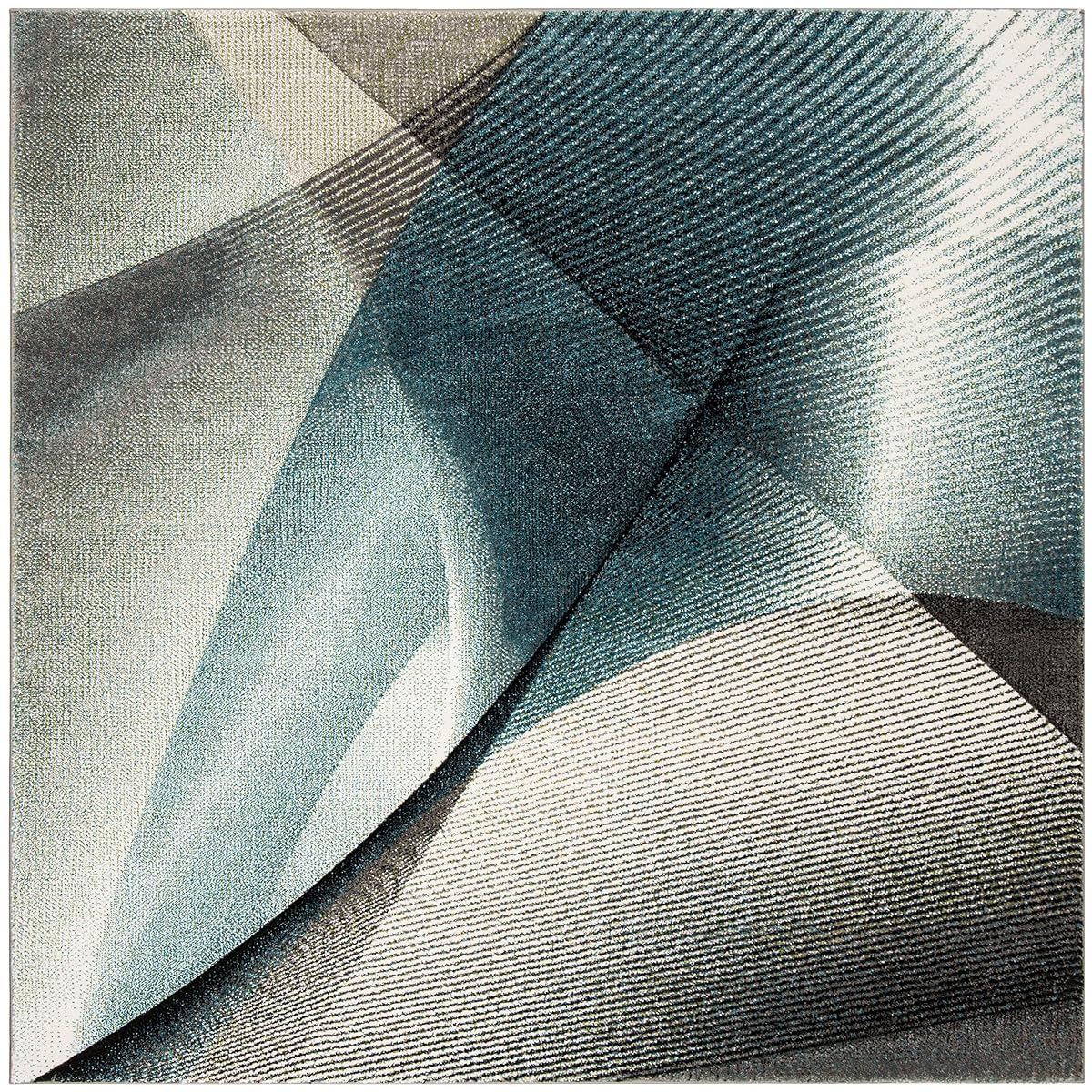 SAFAVIEH Hollywood Collection Area Rug - 9' Square, Grey & Teal, Mid-Century Modern Design, Non-Shedding & Easy Care, Ideal for High Traffic Areas in Living Room, Bedroom (HLW715D)