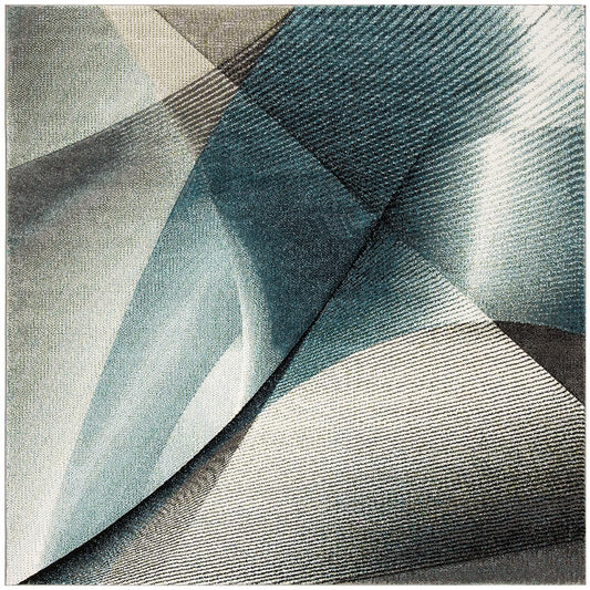 SAFAVIEH Hollywood Collection Area Rug - 9' Square, Grey & Teal, Mid-Century Modern Design, Non-Shedding & Easy Care, Ideal for High Traffic Areas in Living Room, Bedroom (HLW715D)