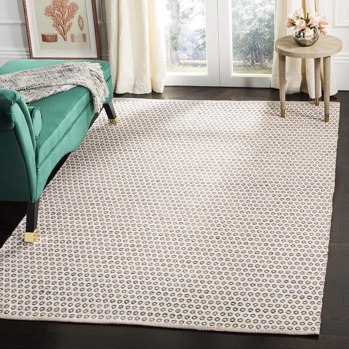 SAFAVIEH Montauk Collection Accent Rug - 3' x 5', Charcoal & Peach & Ivory, Handmade Cotton, Ideal for High Traffic Areas in Entryway, Living Room, Bedroom (MTK616H)