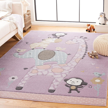 SAFAVIEH Carousel Kids Collection Area Rug - 6'7" x 9', Purple, Animal Design, Ideal for High Traffic Area for Boys & Girls in Playroom, Nursery, Bedroom (CRK120V-6)