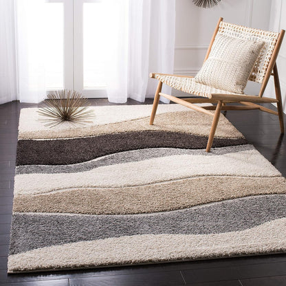 SAFAVIEH Area Rug 8x10 - Florida Shag Collection - Large - Ivory & Grey, Abstract Design, Non-Shedding & Easy Cleaning, Plush Thick Pile, Ideal for Living Room, Bedroom, Dining Space (SG475-1180)