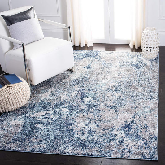 SAFAVIEH Aston Collection Area Rug - 5'3" x 7'7", Navy & Grey, Modern Abstract Design, Non-Shedding & Easy Care, Ideal for High Traffic Areas in Living Room, Bedroom (ASN710N)