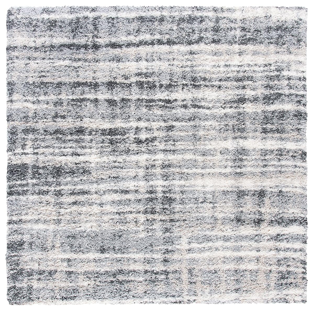 SAFAVIEH Fontana Shag Collection Area Rug - 5'3" Square, Grey & Ivory, Modern Design, Non-Shedding & Easy Care, 2-inch Thick Ideal for High Traffic Areas in Living Room, Bedroom (FNT856G)