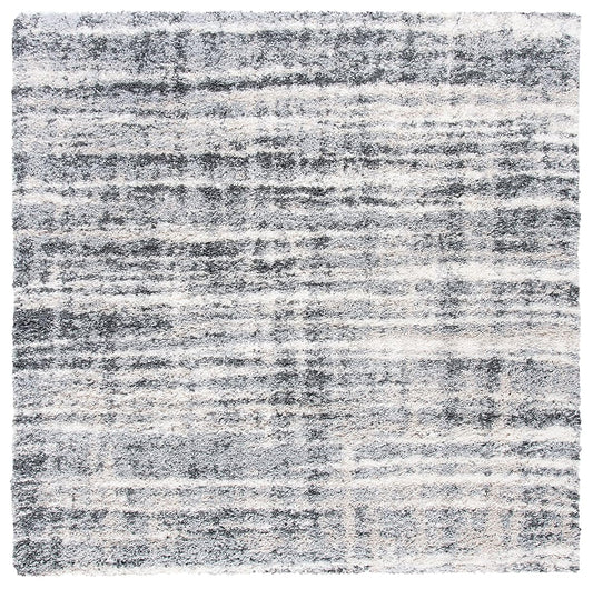 SAFAVIEH Fontana Shag Collection Area Rug, 5'3" Square, Grey & Ivory