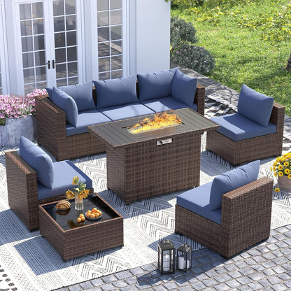 Outdoor Furniture 8-Piece Wicker Patio Set with 44" Fire Pit Table
