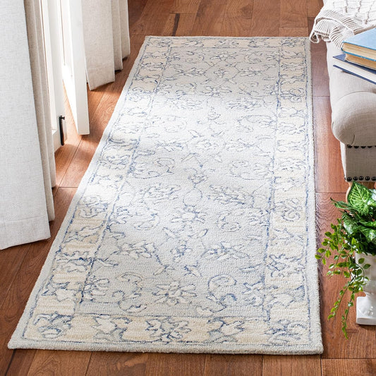 SAFAVIEH Micro-Loop Collection 2'3" x 8' BlueBeige MLP535M Handmade Premium Wool Entryway Foyer Living Room Kitchen Runner Rug