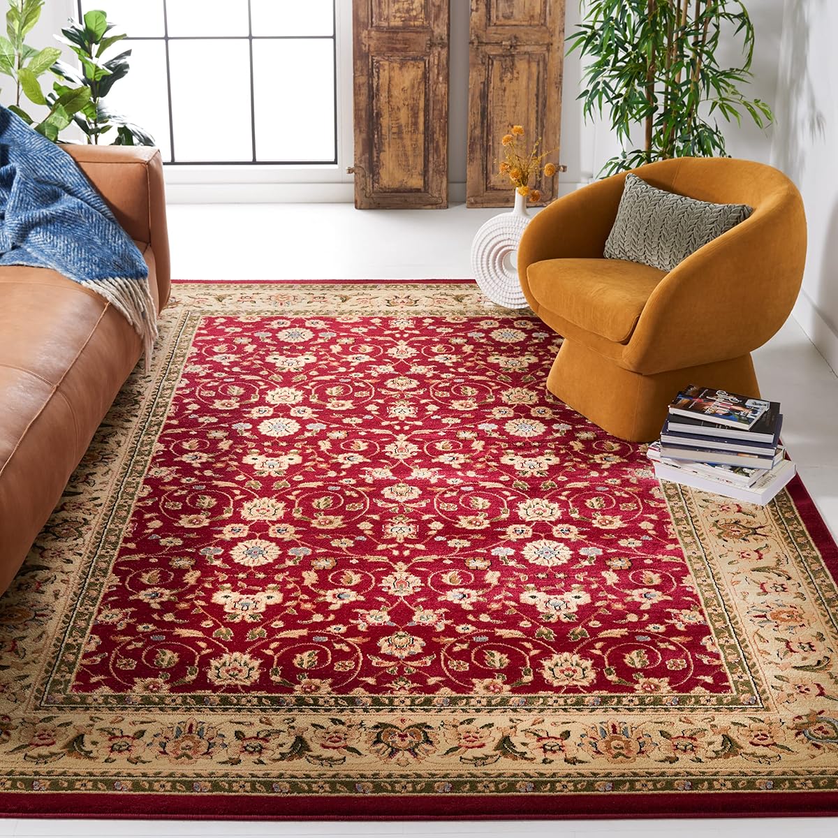 SAFAVIEH Lyndhurst Collection Area Rug - 8' x 10', Red & Ivory, Traditional Oriental Design, Non-Shedding & Easy Care, Ideal for High Traffic Areas in Living Room, Bedroom (LNH312A)