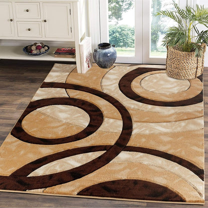 Area Rug 2x3 Brown Door Mat Modern Circles Soft Contemporary Floor Carpet Fluffy Texture for Indoor Living Dining Room and Bedroom Area