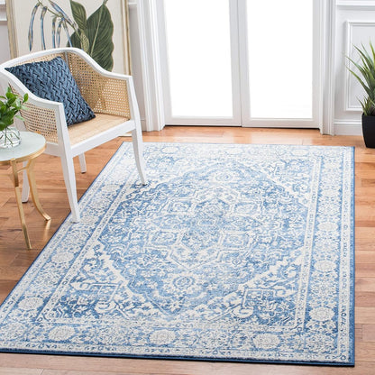 SAFAVIEH Brentwood Collection Area Rug - 6' x 9', Ivory & Navy, Medallion Distressed Design, Non-Shedding & Easy Care, Ideal for High Traffic Areas in Living Room, Bedroom (BNT832A)