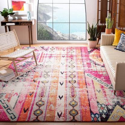 SAFAVIEH Monaco Collection Area Rug - 10' x 14', Magenta & Multi, Boho Chic Tribal Distressed Design, Non-Shedding & Easy Care, Ideal for High Traffic Areas in Living Room, Bedroom (MNC222D)