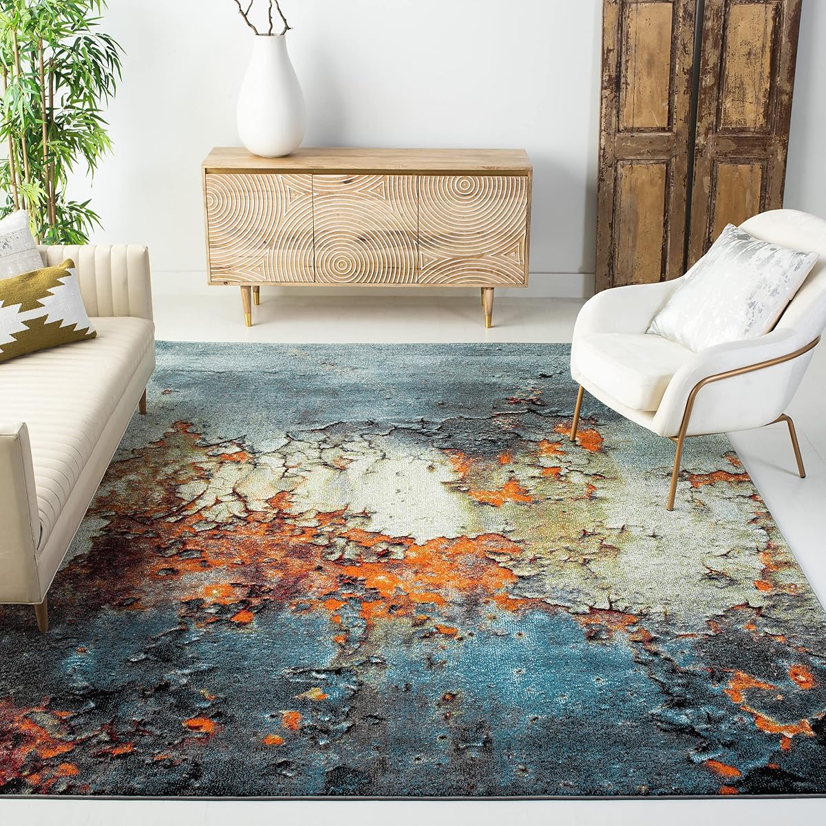 SAFAVIEH Glacier Collection Accent Rug - 4' x 6', Blue & Multi, Modern Abstract Design, Non-Shedding & Easy Care, Ideal for High Traffic Areas in Entryway, Living Room, Bedroom (GLA125B)