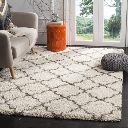 SAFAVIEH Hudson Shag Collection Area Rug - 5'3" x 7'6", Ivory & Grey, Moroccan Trellis Design, Non-Shedding & Easy Care, 2-inch Thick Ideal for High Traffic Areas in Living Room, Bedroom (SGH282A)