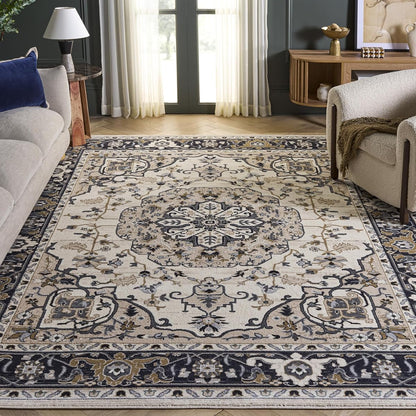 SAFAVIEH Lyndhurst Collection Area Rug - 8' x 10', Cream & Navy, Traditional Oriental Design, Non-Shedding & Easy Care, Ideal for High Traffic Areas in Living Room, Bedroom (LNH334K)