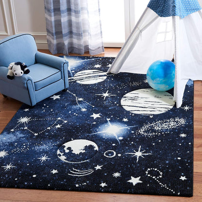 SAFAVIEH Carousel Kids Collection Area Rug - 5'3" x 7'6", Dark Blue & Light Blue, Non-Shedding & Easy Care, Ideal for High Traffic Areas for Boys & Girls in Playroom, Nursery, Bedroom (CRK122M)