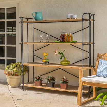 Danielle Natural Wood Finish Outdoor Iron 4-Shelf Bookcase