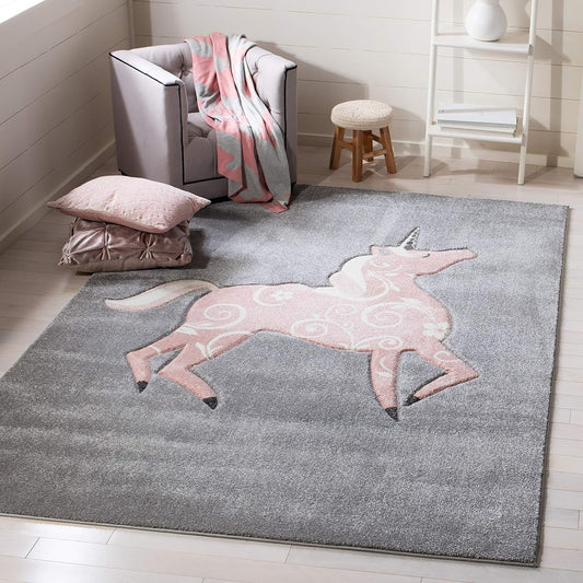 SAFAVIEH Carousel Kids Collection Accent Rug - 3'3" x 5'3", Grey & Pink, Non-Shedding & Easy Care, Ideal for High Traffic Areas for Boys & Girls in Playroom, Nursery, Bedroom (CRK163F)