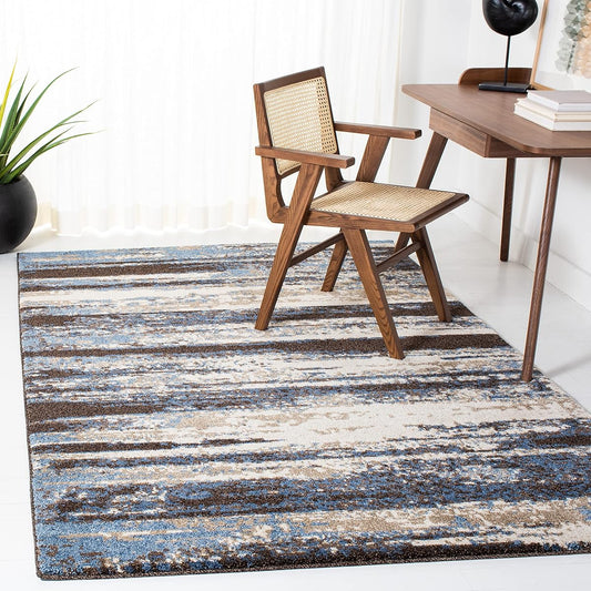 SAFAVIEH Retro Collection Area Rug - 6' x 9', Cream & Blue, Modern Abstract Design, Non-Shedding & Easy Care, Ideal for High Traffic Areas in Living Room, Bedroom (RET2138-1165)