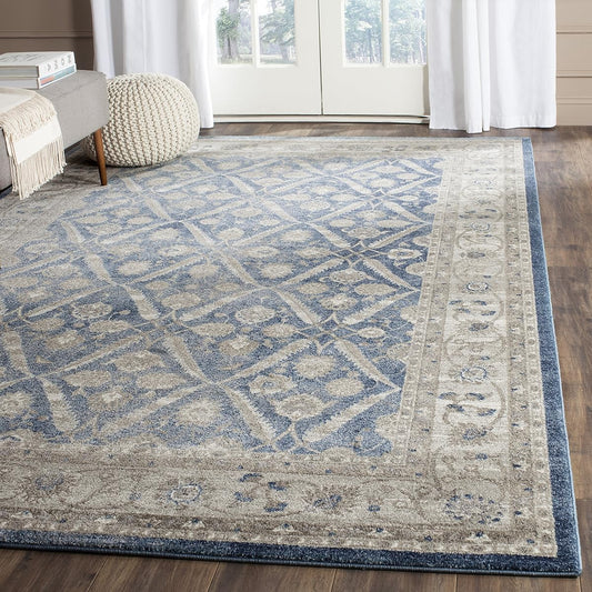 SAFAVIEH Sofia Collection Area Rug - 6'7" x 9'2", Blue & Beige, Vintage Oriental Distressed Design, Non-Shedding & Easy Care, Ideal for High Traffic Areas in Living Room, Bedroom (SOF378C)