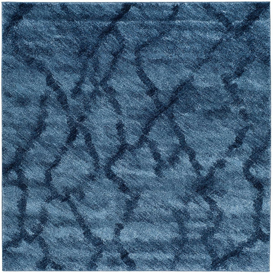 SAFAVIEH Retro Collection Area Rug - 6' Square, Blue & Dark Blue, Modern Abstract Design, Non-Shedding & Easy Care, Ideal for High Traffic Areas in Living Room, Bedroom (RET2144-6570)