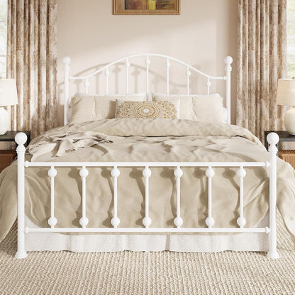 White Victorian Style Platform Bed with Curved Headboard