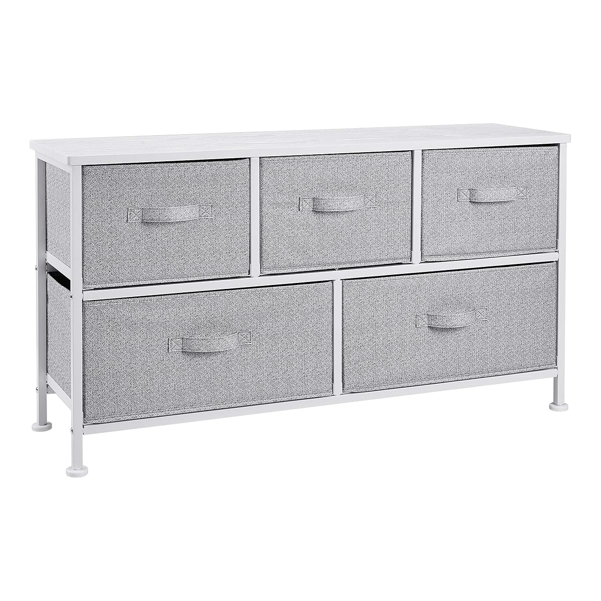 Extra Wide Fabric 5-Drawer Storage Organizer Unit for Bedroom Closet, White