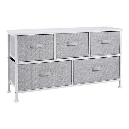 Extra Wide Fabric 5-Drawer Storage Organizer Unit for Bedroom Closet, White