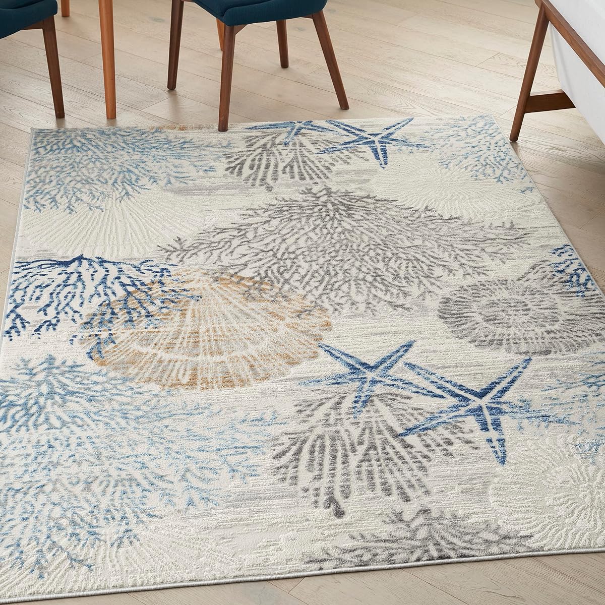 Home Pompeii Ivory Grey Blue 4' x 6' Area Rug - Easy Clean, Non Shedding, Bed Room, Living Room, Dining Room, Kitchen (4' x 6')