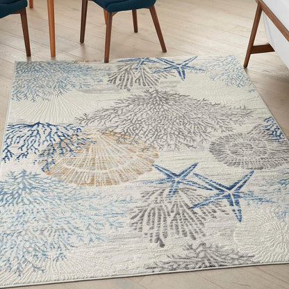 Home Pompeii Ivory Grey Blue 4' x 6' Area Rug - Easy Clean, Non Shedding, Bed Room, Living Room, Dining Room, Kitchen (4' x 6')