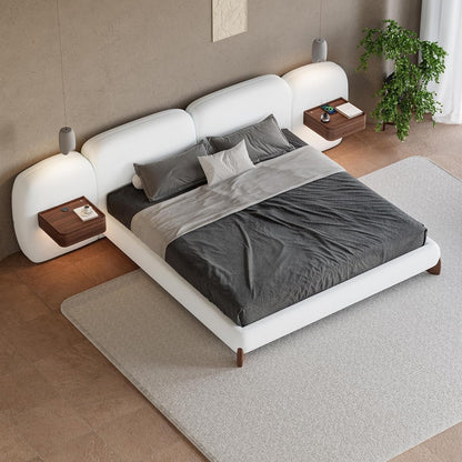 Modern Boucle Walnut Wood Bed Frame Set with Smart Features