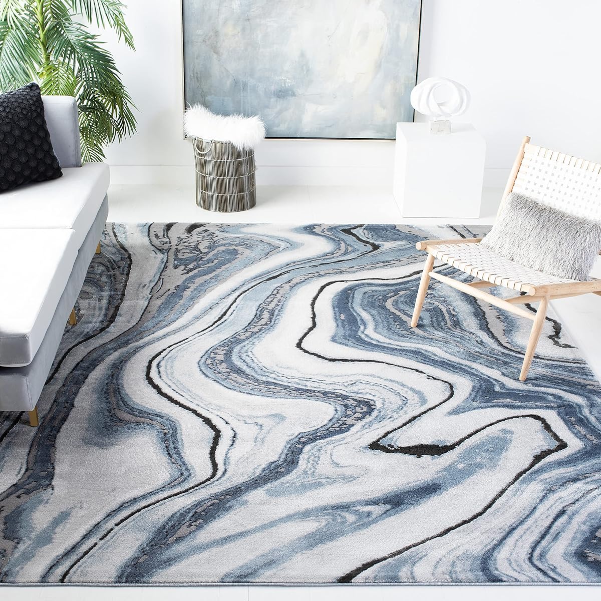 SAFAVIEH Craft Collection X-Large Area Rug - 12' x 15', Blue & Grey, Modern Abstract Design, Non-Shedding & Easy Care, Ideal for High Traffic Areas in Living Room, Bedroom (CFT819M)