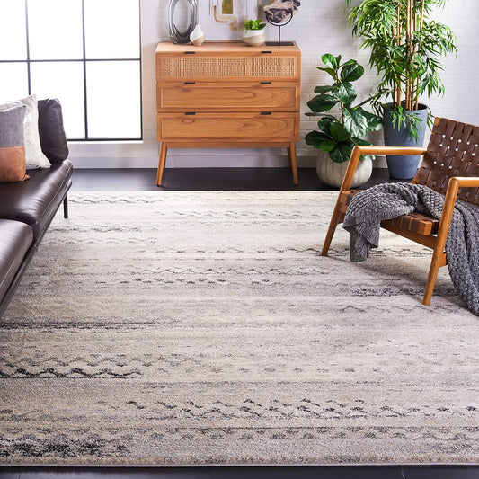 SAFAVIEH Retro Collection Area Rug - 9' x 12', Cream & Grey, Modern Abstract Design, Non-Shedding & Easy Care, Ideal for High Traffic Areas in Living Room, Bedroom (RET2136-1180)