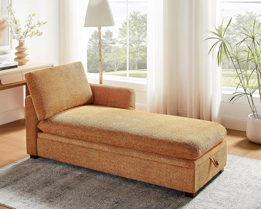 Oversized 70.47'' Chaise Lounge Chair with Storage, Boucle Curry