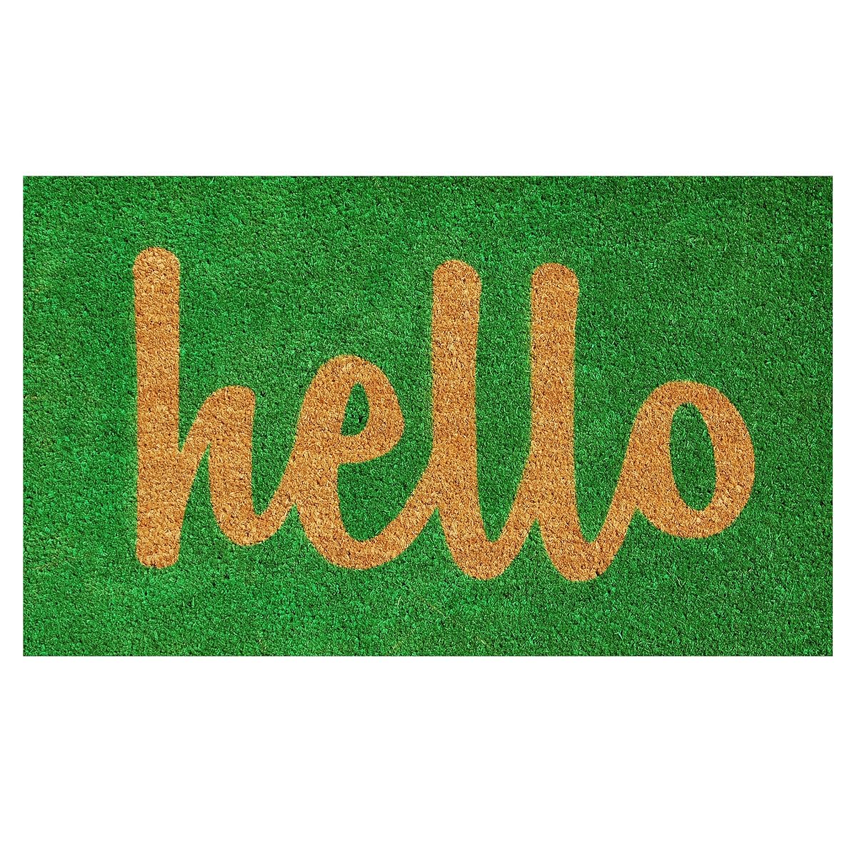 100262436GNS Hello Doormat Green/Natural Script, 24" x 36"