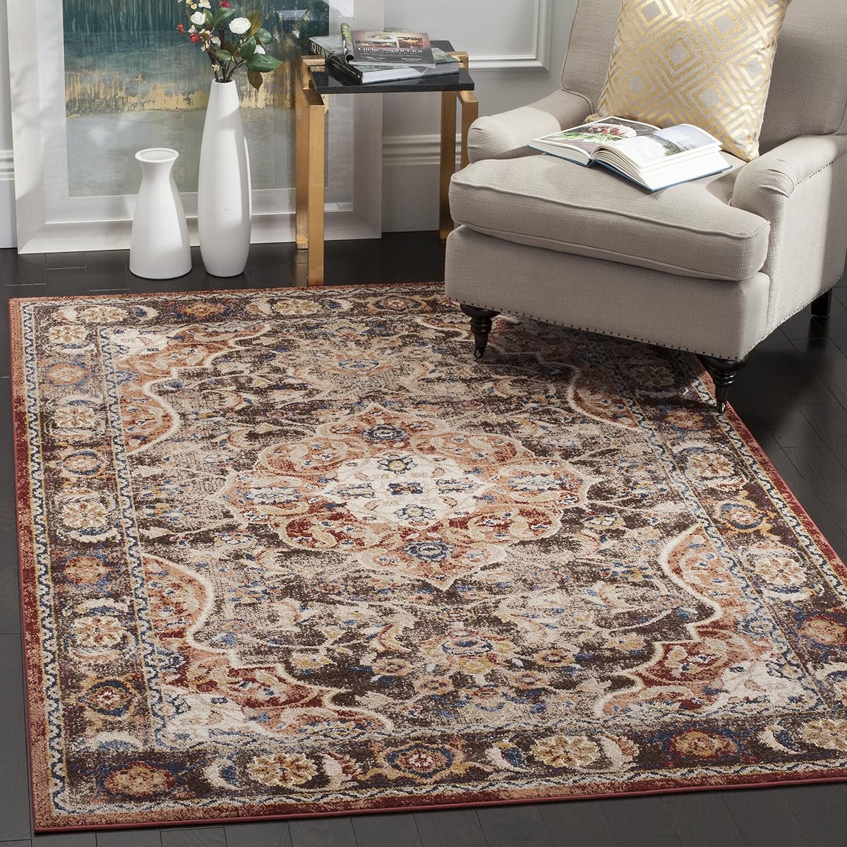 SAFAVIEH Bijar Collection Area Rug - 5'3" x 7'6", Brown & Rust, Traditional Oriental Distressed Design, Non-Shedding & Easy Care, Ideal for High Traffic Areas in Living Room, Bedroom (BIJ648D)