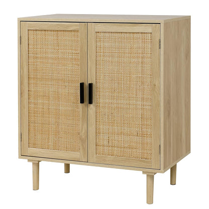 Sideboard Buffet Cabinet, Kitchen Storage Sideboard with Rattan Decorated Doors, Liquor Coffee Buffet, Dining Room, Hallway, Console Table, Accent Cabinet, 31.5X 15.8X 34.6 Inches, Natural