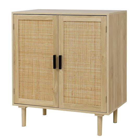 Sideboard Buffet Cabinet, Kitchen Storage Sideboard with Rattan Decorated Doors, Liquor Coffee Buffet, Dining Room, Hallway, Console Table, Accent Cabinet, 31.5X 15.8X 34.6 Inches, Natural