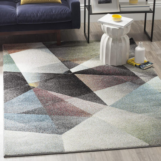 SAFAVIEH Porcello Collection Area Rug - 6'7" x 9', Grey & Multi, Modern Abstract Design, Non-Shedding & Easy Care, Ideal for High Traffic Areas in Living Room, Bedroom (PRL6939B)