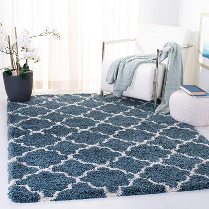 SAFAVIEH Area Rug 8x10 - Hudson Shag Collection - Large - Slate Blue & Ivory, Trellis Pattern, Non-Shedding & Easy Cleaning, Plush Thick Pile, Ideal for Living Room, Bedroom, Dining Space (SGH282L)