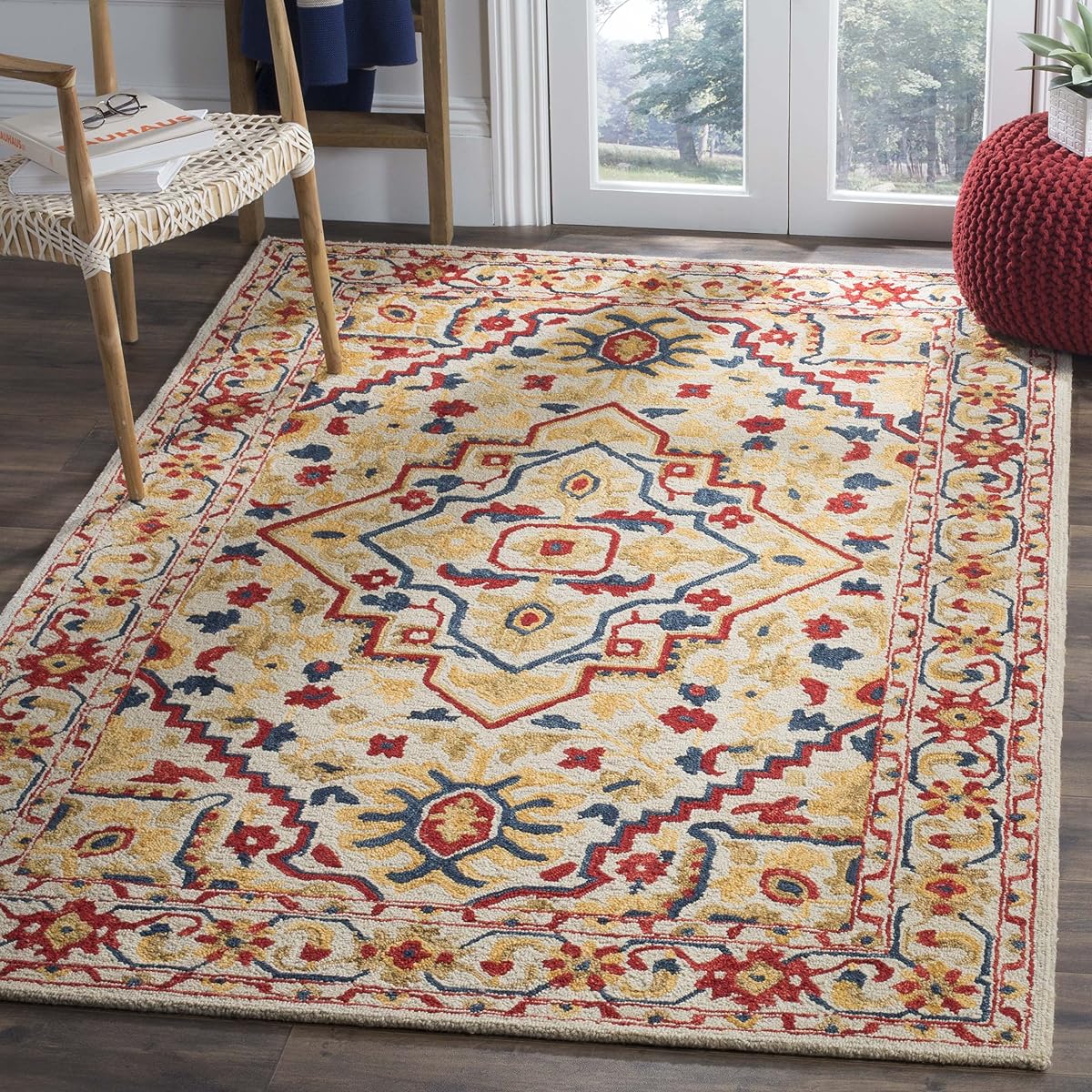 SAFAVIEH Aspen Collection Accent Rug - 3' x 5', Ivory & Multi, Handmade Boho Medallion Wool, Ideal for High Traffic Areas in Entryway, Living Room, Bedroom (APN705A)