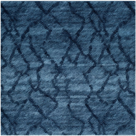 SAFAVIEH Retro Collection Area Rug - 8' Square, Blue & Dark Blue, Modern Abstract Design, Non-Shedding & Easy Care, Ideal for High Traffic Areas in Living Room, Bedroom (RET2144-6570)