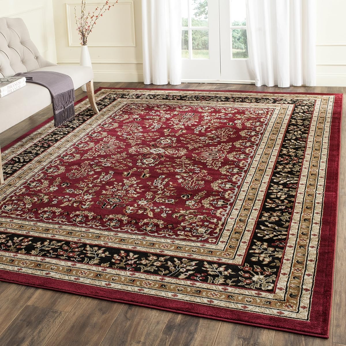 SAFAVIEH Area Rug 8x10 - Lyndhurst Collection - Large - Red & Black, Traditional Oriental Design, Non-Shedding & Easy to Clean, Ideal for Living Room, Bedroom, Dining Space (LNH331B)