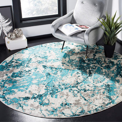 SAFAVIEH Skyler Collection 4' Round Blue/Ivory SKY186M Modern Abstract Non-Shedding Dining Room Entryway Foyer Living Room Bedroom Area Rug