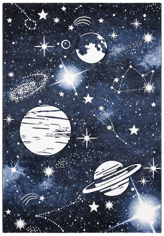SAFAVIEH Carousel Kids Collection Area Rug - 6'7" x 9', Dark Blue & Light Blue, Non-Shedding & Easy Care, Ideal for High Traffic Areas for Boys & Girls in Playroom, Nursery, Bedroom (CRK122M)