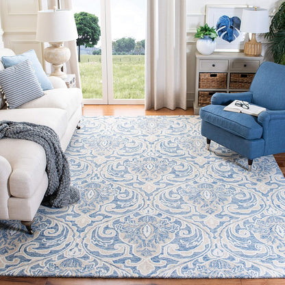 SAFAVIEH Micro-Loop Collection Area Rug - 5' Square, Blue & Ivory, Handmade Wool, Ideal for High Traffic Areas in Living Room, Bedroom (MLP532M)
