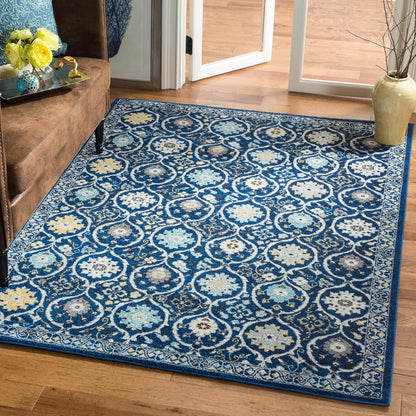 SAFAVIEH Evoke Collection Area Rug - 5'3" x 7'6", Royal & Ivory, Shabby Chic Oriental Design, Non-Shedding & Easy Care, Ideal for High Traffic Areas in Living Room, Bedroom (EVK210A)