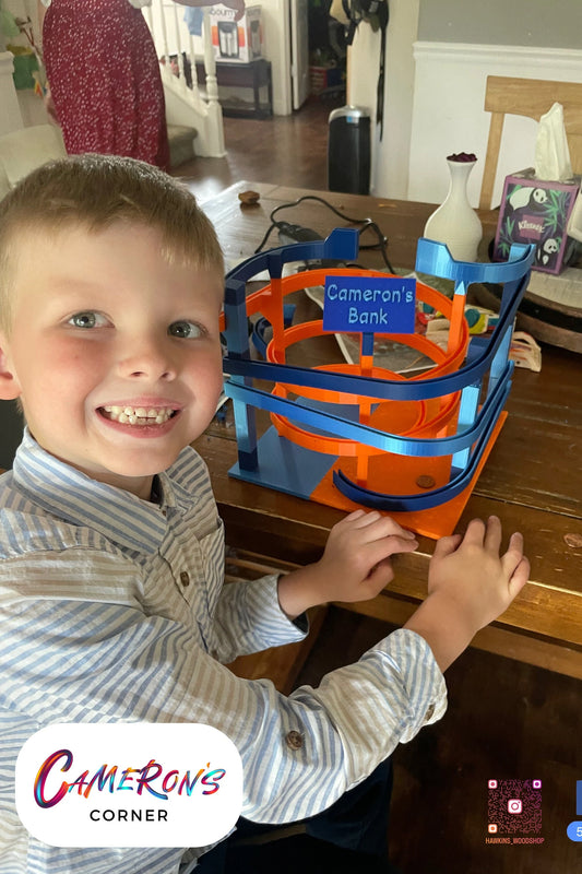 Made in USA Coin Run, Increases Donations, 9.5" L x W and H, Ships FREE Nationwide, Piggy Bank, Custom 3D Printed by 8 Year Old