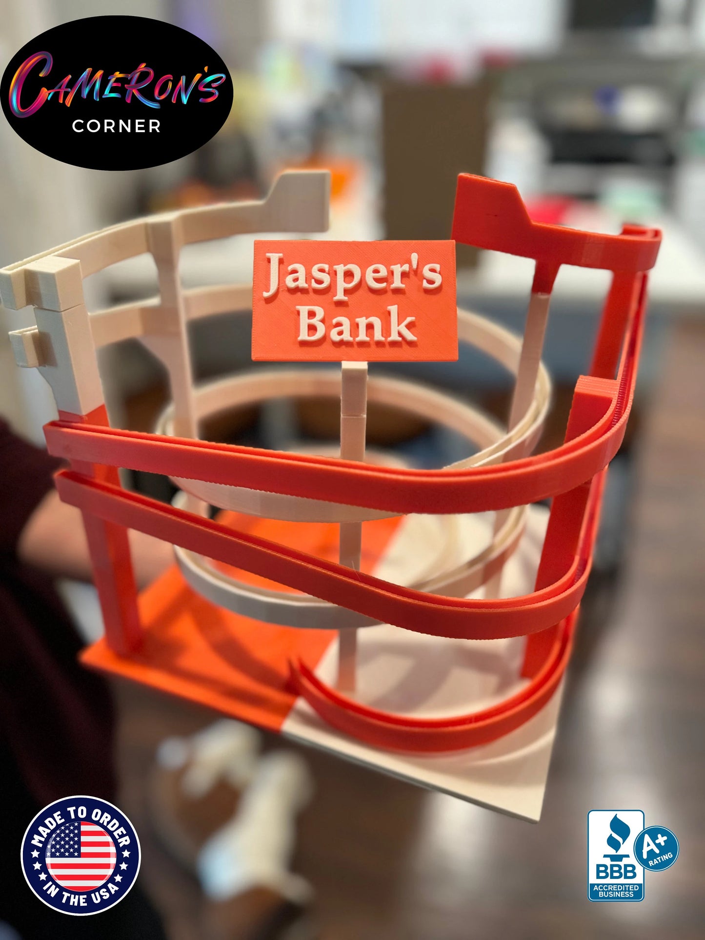 Made in USA Coin Run, Increases Donations, 9.5" L x W and H, Ships FREE Nationwide, Piggy Bank, Custom 3D Printed by 8 Year Old