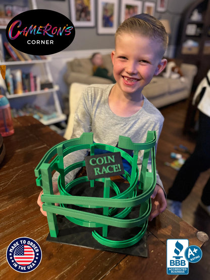 Made in USA Coin Run, Increases Donations, 9.5" L x W and H, Ships FREE Nationwide, Piggy Bank, Custom 3D Printed by 8 Year Old