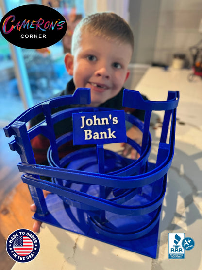 Made in USA Coin Run, Increases Donations, 9.5" L x W and H, Ships FREE Nationwide, Piggy Bank, Custom 3D Printed by 8 Year Old